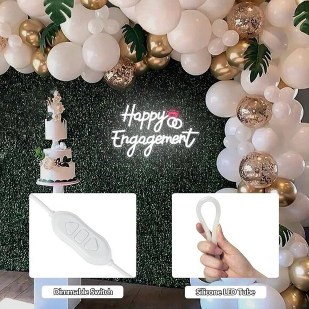 New Happy Engagement Neon Sign, White LED Light for Wedding & Party Decor - Picture 7 of 8